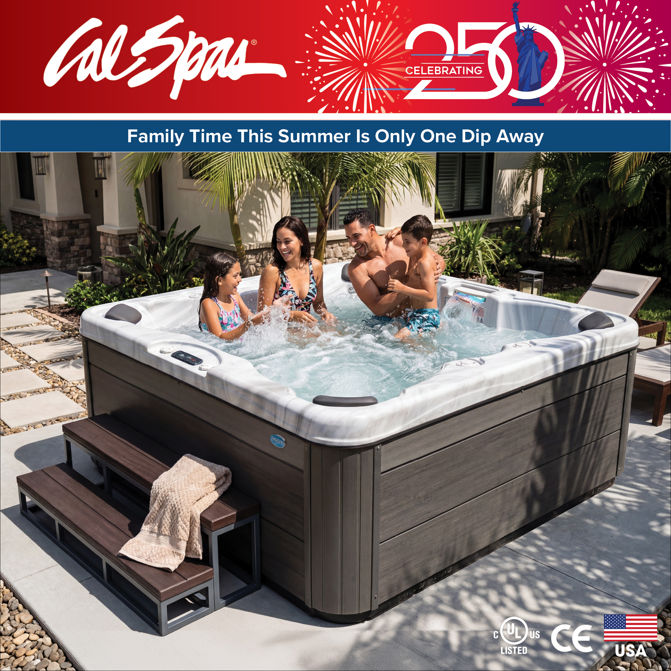 Calspas hot tub being used in a family setting - Everett